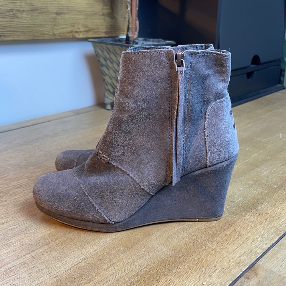 Toms Gray Suede Ankle Booties